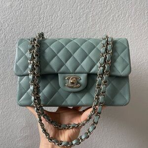 ❌SOLD❌CHANEL Small Green Diamond Quilted Classic Double Flap Shoulder Bag GHW